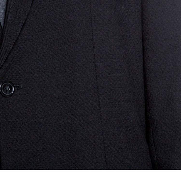 Pre Owned Emporio Armani Black Textured Wool Jacquard Two Button Blazer 4XL
