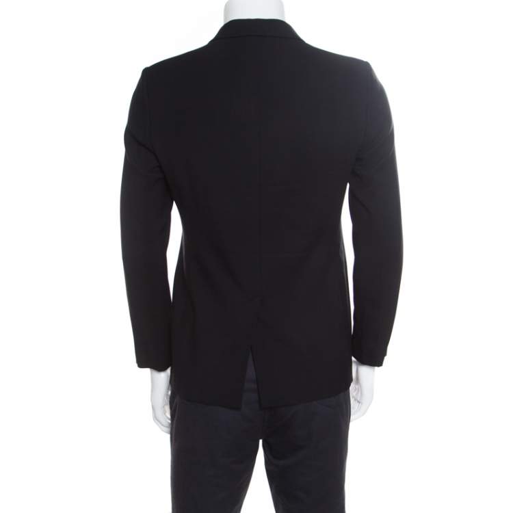 مملوكة مسبقًا Emporio Armani Black Textured Knit Zip Front Double Breasted Blazer S