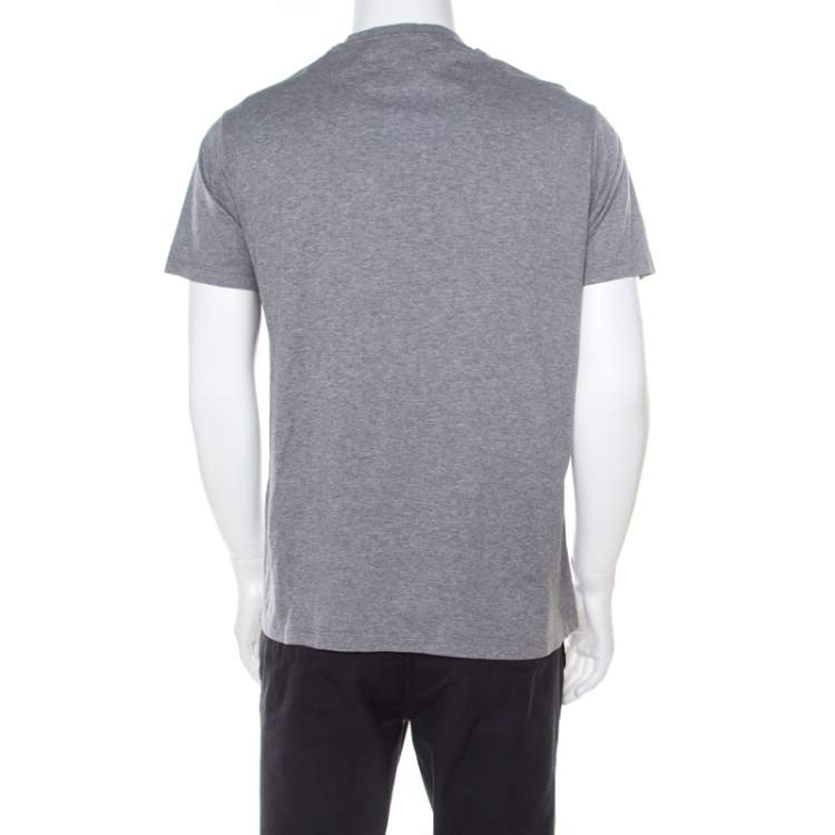 Pre Owned Emporio Armani Grey Logo Embroidered Cotton Jersey Crew Neck T-Shirt L 