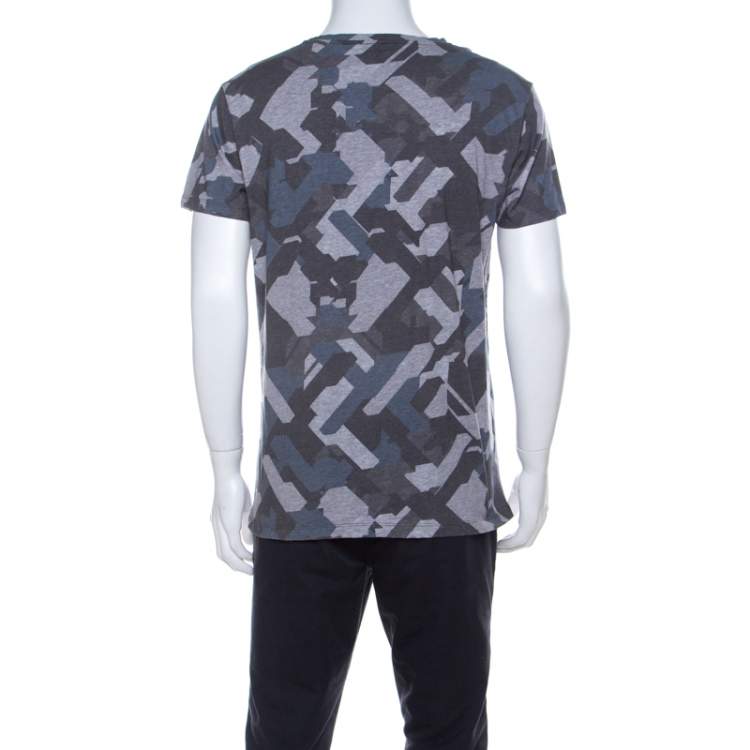 Pre Owned Emporio Armani Grey Camouflage Print Cotton T-Shirt XXL