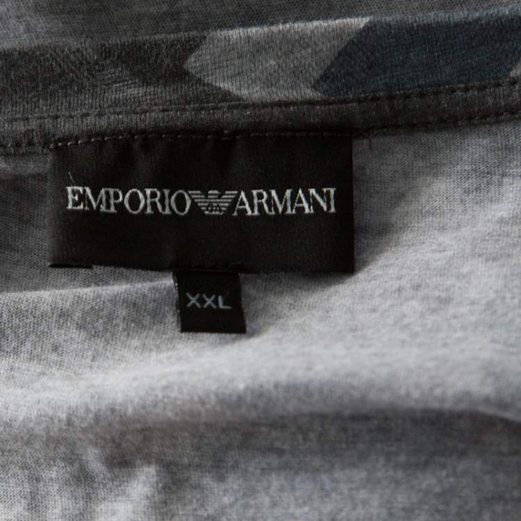 Pre Owned Emporio Armani Grey Camouflage Print Cotton T-Shirt XXL