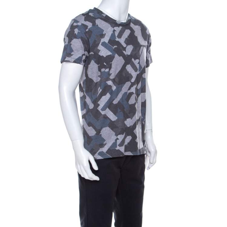Pre Owned Emporio Armani Grey Camouflage Print Cotton T-Shirt XXL