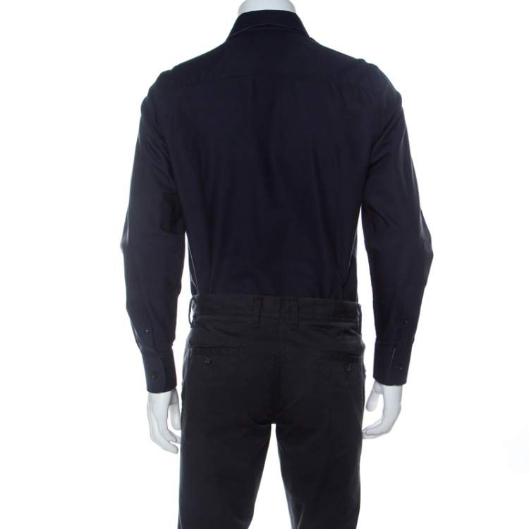 مملوكة مسبقًا Emporio Armani Navy Blue Cotton Supreme Shirt L
