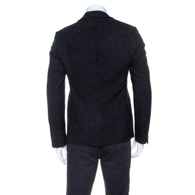 Pre Owned Emporio Armani Black Jacquard Wool Tailored Johnny Line Blazer M