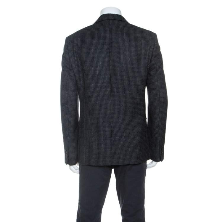 مملوكة مسبقًا Emporio Armani Black Wool Knit David Line Blazer 3XL