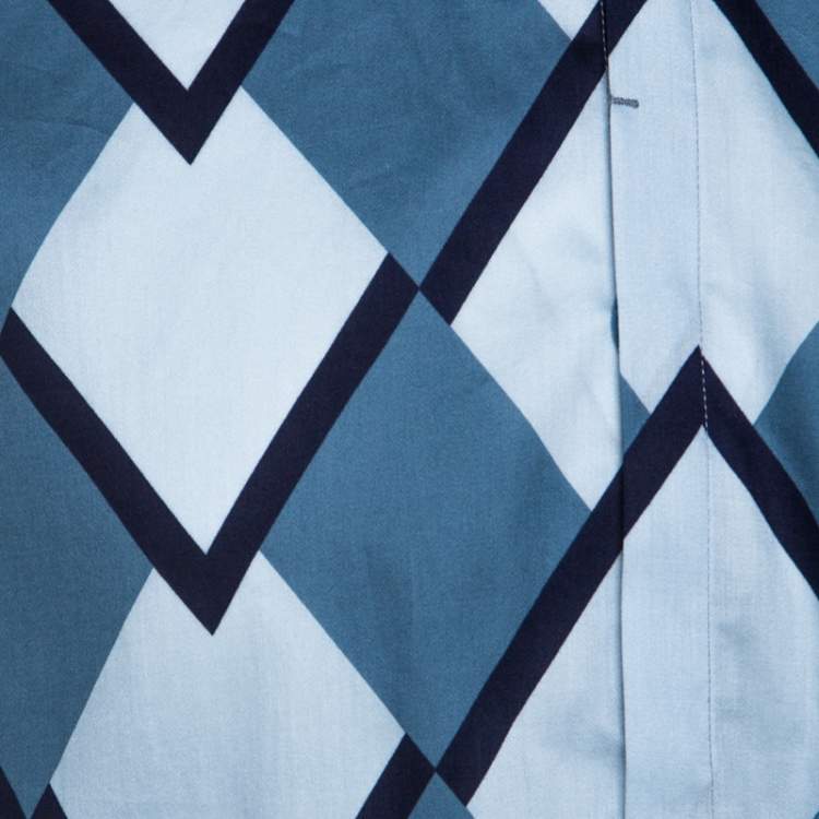 مملوكة مسبقًا Emporio Armani Blue Geometric Printed Cotton Long Sleeve Shirt M