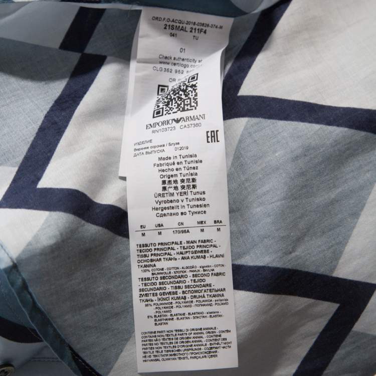 مملوكة مسبقًا Emporio Armani Blue Geometric Printed Cotton Long Sleeve Shirt M