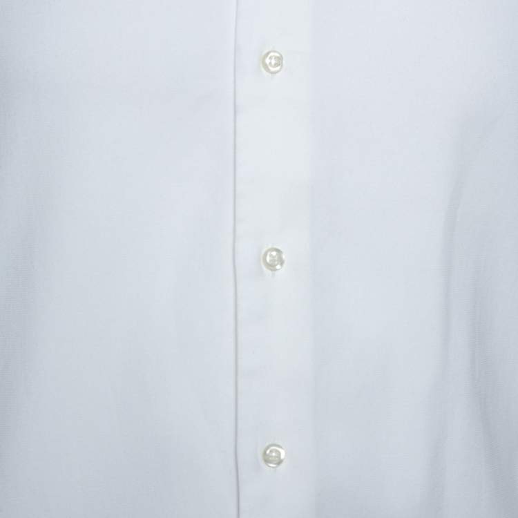 Pre Owned Emporio Armani White Textured Cotton Long Sleeve Shirt L