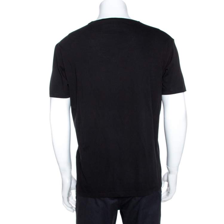 مملوكة مسبقًا Emporio Armani Black Logo Print Cotton V Neck T-Shirt L