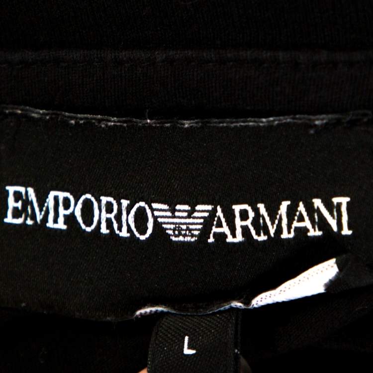 مملوكة مسبقًا Emporio Armani Black Logo Print Cotton V Neck T-Shirt L