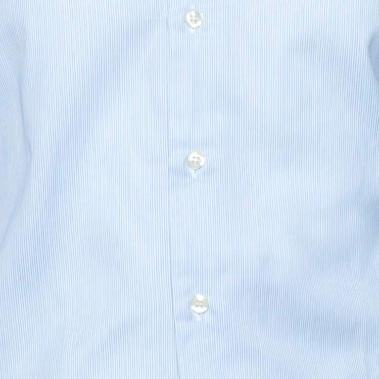 مملوكة مسبقًا Emporio Armani Light Blue Striped Cotton Long Sleeve Shirt M