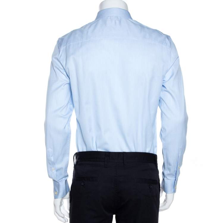 مملوكة مسبقًا Emporio Armani Light Blue Striped Cotton Long Sleeve Shirt M