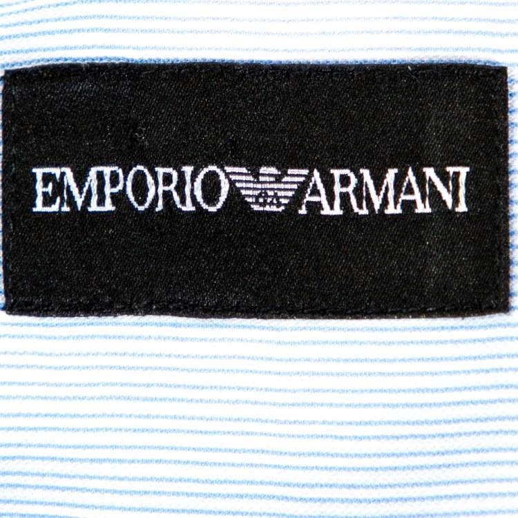 مملوكة مسبقًا Emporio Armani Light Blue Striped Cotton Long Sleeve Shirt M