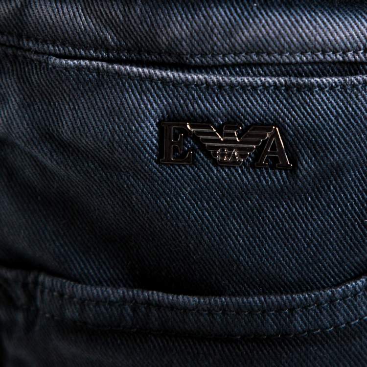 مملوكة مسبقًا Emporio Armani Dark Grey Overdyed Denim Slim Fit Jeans L
