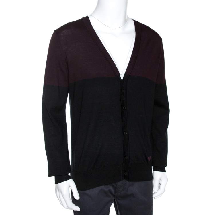 Pre Owned Emporio Armani Bicolor Wool Colorblock Cardigan L 