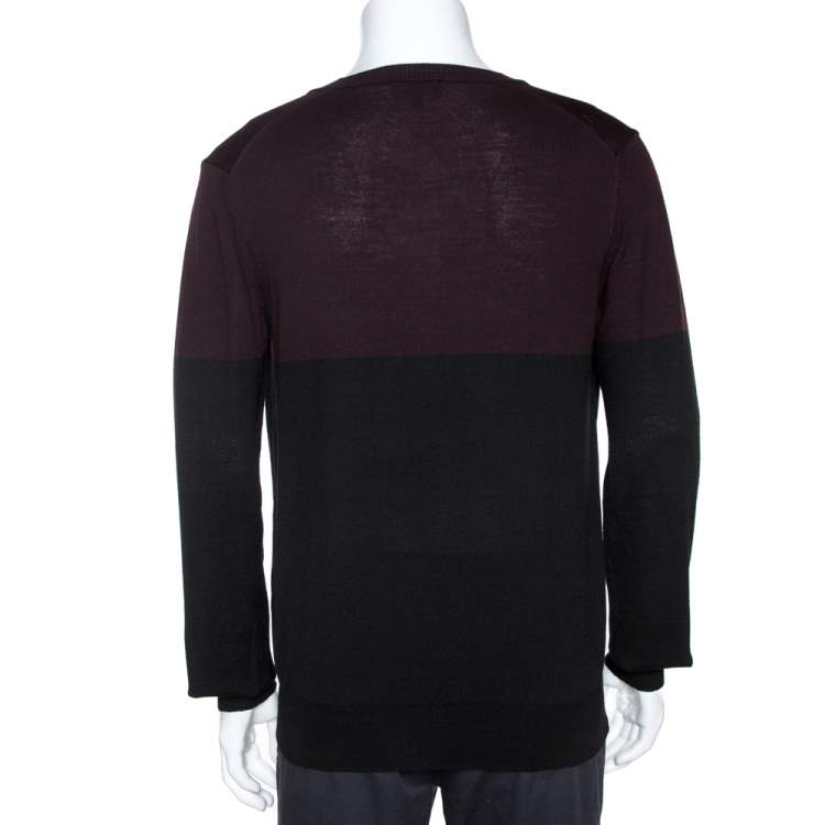 Pre Owned Emporio Armani Bicolor Wool Colorblock Cardigan L 