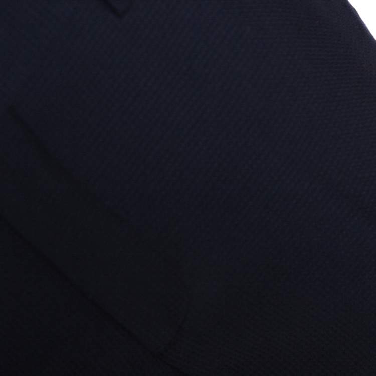 Pre Owned Emporio Armani Navy Blue Textured Wool Trousers L