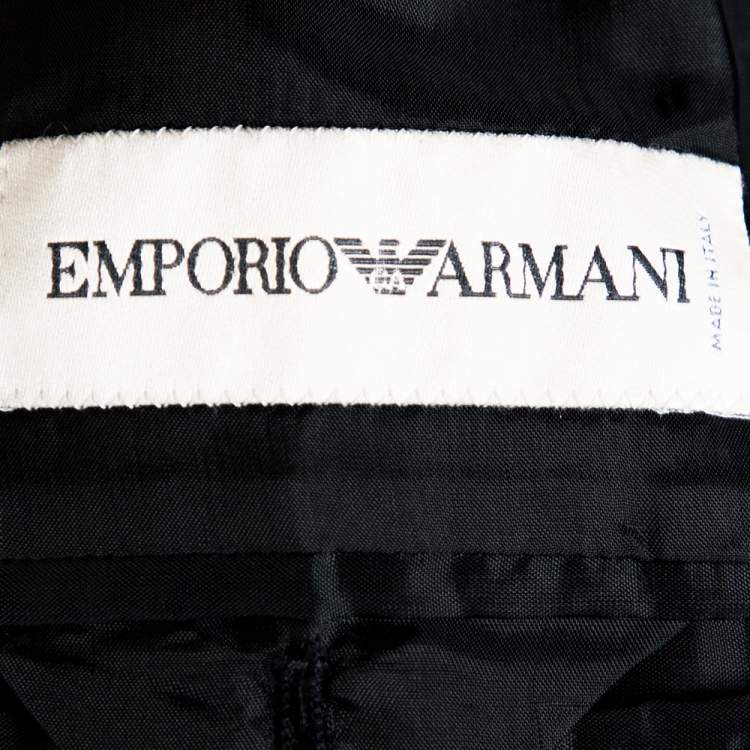 Pre Owned Emporio Armani Black Pin Striped Wool Blend Tailored Suit XXL