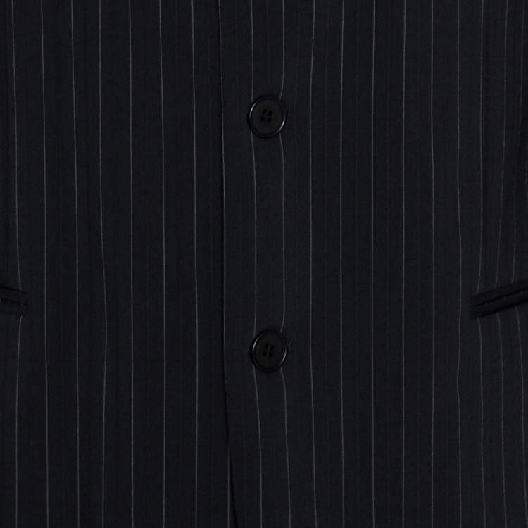 Pre Owned Emporio Armani Black Pin Striped Wool Blend Tailored Suit XXL