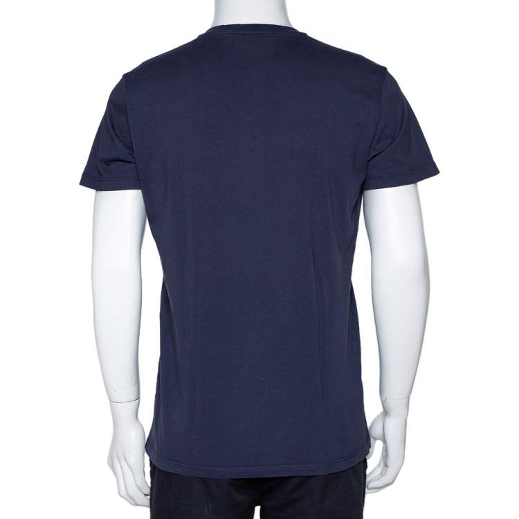 Pre Owned Emporio Armani Navy Blue Logo Borgonuovo Print Cotton T-Shirt XXL