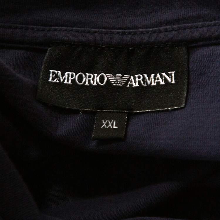Pre Owned Emporio Armani Navy Blue Logo Borgonuovo Print Cotton T-Shirt XXL
