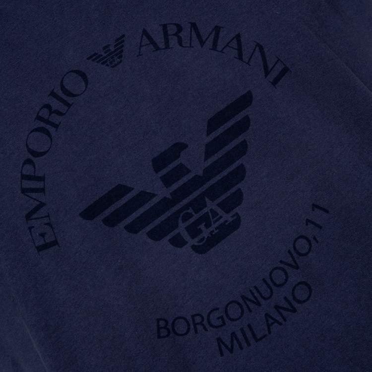 Pre Owned Emporio Armani Navy Blue Logo Borgonuovo Print Cotton T-Shirt XXL