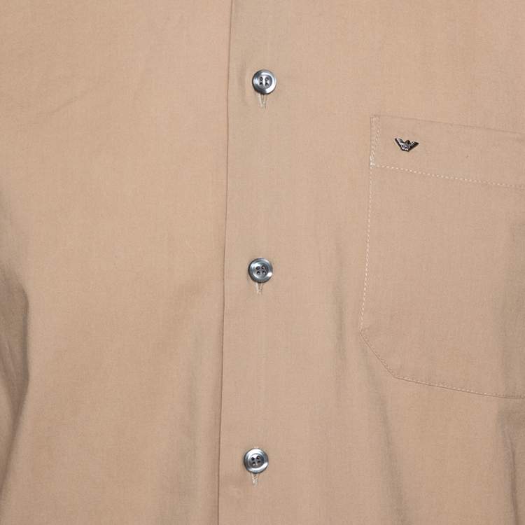Pre Owned Emporio Armani Beige Stretch Cotton Long Sleeve Shirt XL
