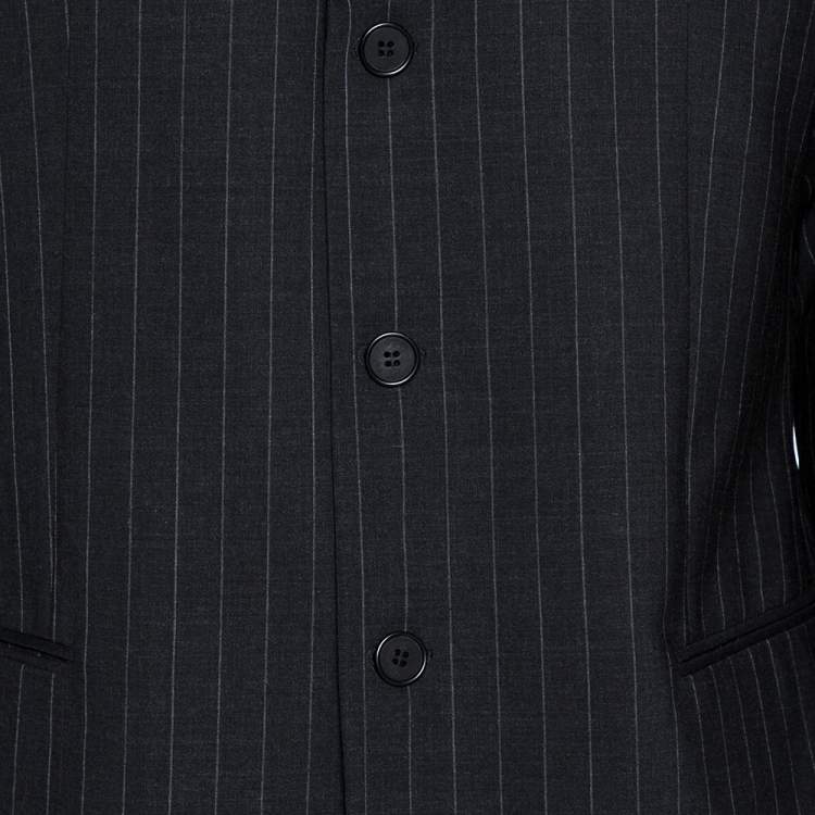Pre Owned Emporio Armani Black Pinstriped Wool Blend Tailored Suit XXXL