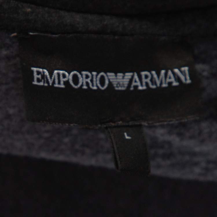 Pre Owned Emporio Armani Charcoal Cotton Knit Rib Trim Detail Crew Neck Sweatshirt L