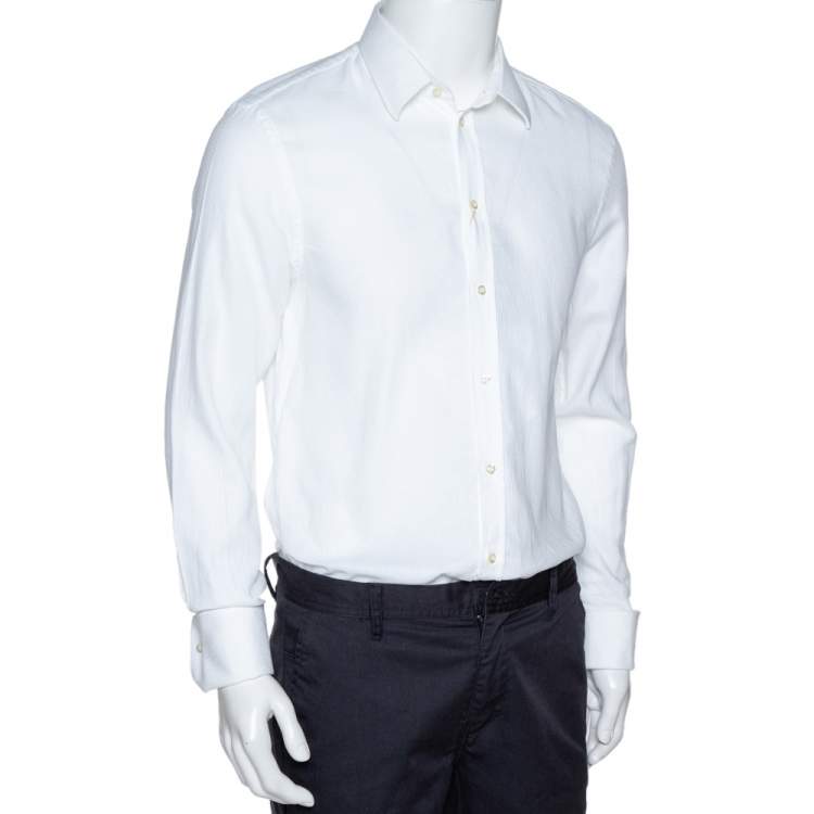 مملوكة مسبقًا Emporio Armani White Cotton Jacquard Button Front Shirt L