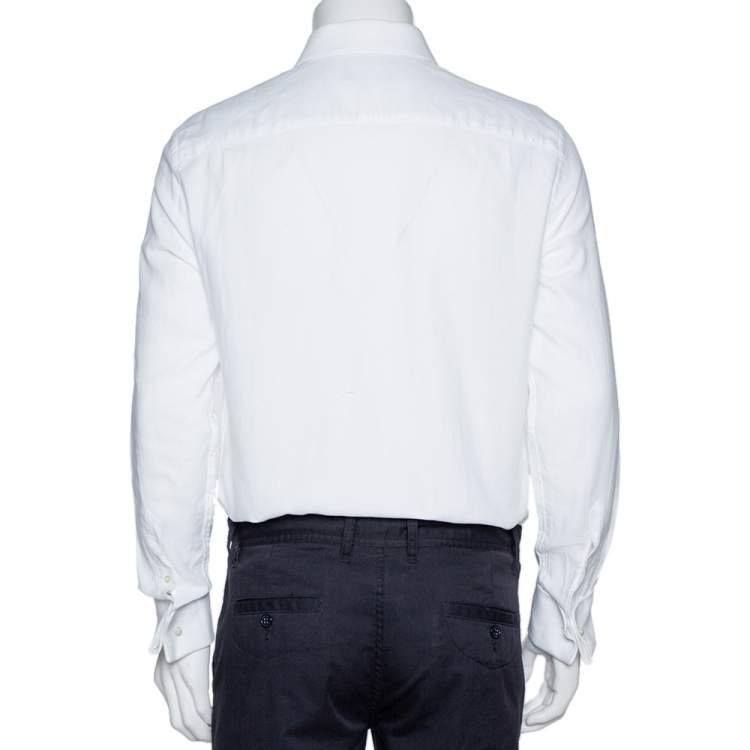 مملوكة مسبقًا Emporio Armani White Cotton Jacquard Button Front Shirt L