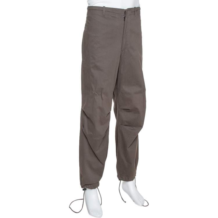 Pre Owned Emporio Armani Dark Grey Cotton Drawstring Waist & Cuff Trousers L