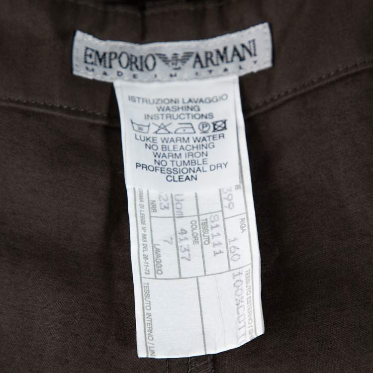 Pre Owned Emporio Armani Dark Grey Cotton Drawstring Waist & Cuff Trousers L