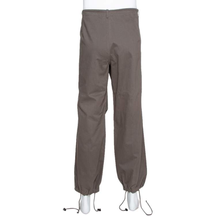 Pre Owned Emporio Armani Dark Grey Cotton Drawstring Waist & Cuff Trousers L