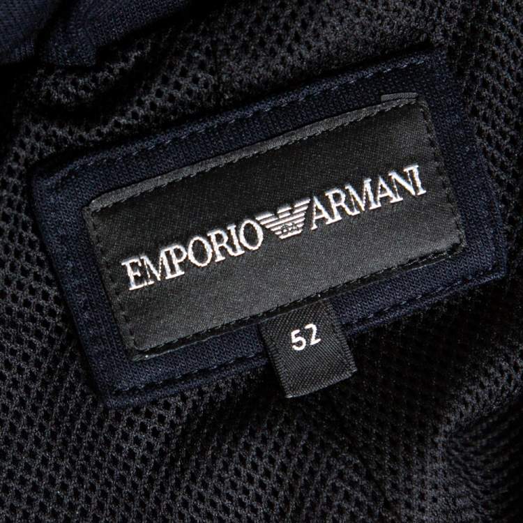 Pre Owned Emporio Armani Navy Blue Cotton Blend Notched Lapels Blazer XL