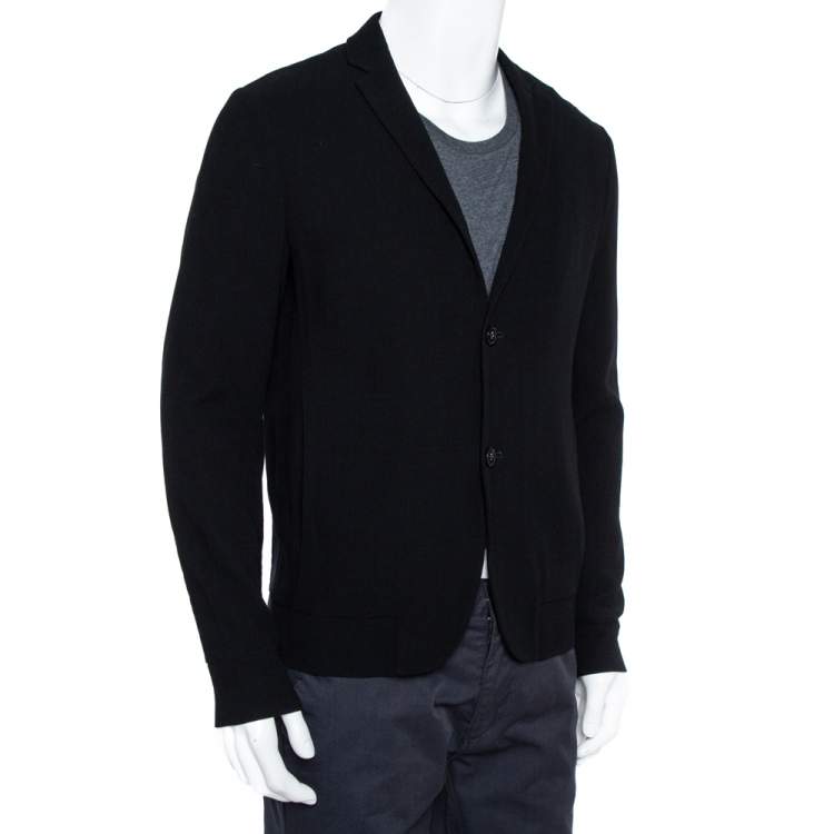 Pre Owned Emporio Armani Black Stretch Wool Two Button Blazer M