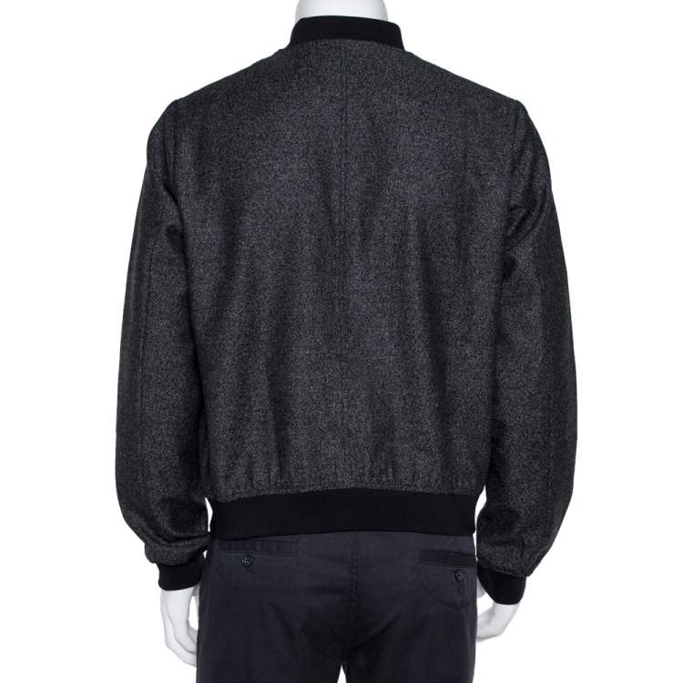 Pre Owned Emporio Armani Black Wool Bomber Jacket L