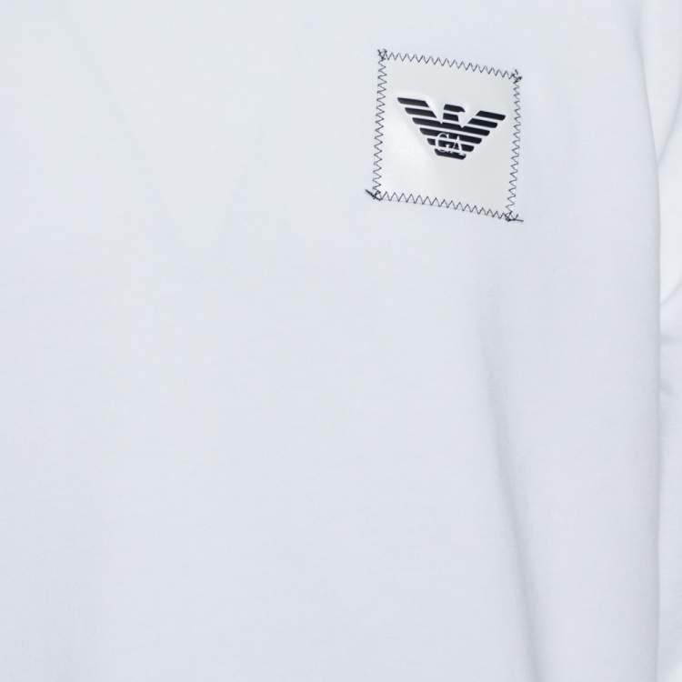 Pre Owned Emporio Armani White Cotton Logo Patch Sweatshirt XXL