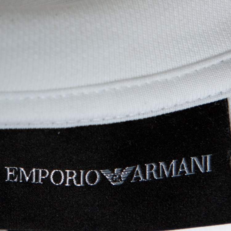 Pre Owned Emporio Armani White Cotton Logo Patch Sweatshirt XXL