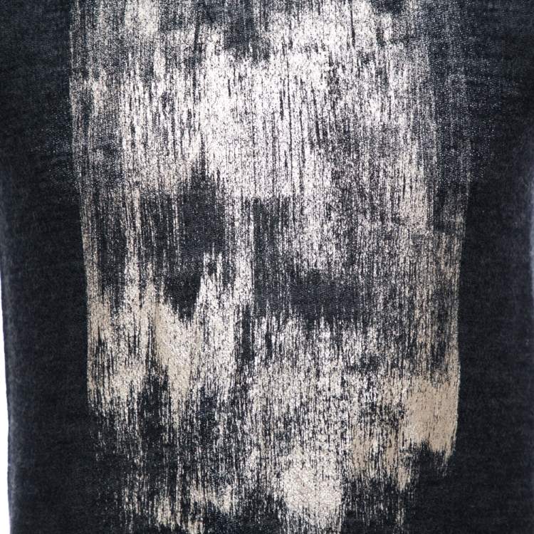 Pre Owned Emporio Armani Charcoal Grey Knit Abstract Gold Foil Print T Shirt L