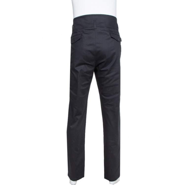 Pre Owned Emporio Armani Black Cotton High Waist Tailored Trousers XL