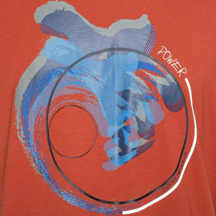 Pre Owned Emporio Armani Burnt Orange Power Printed Cotton T-Shirt XXL