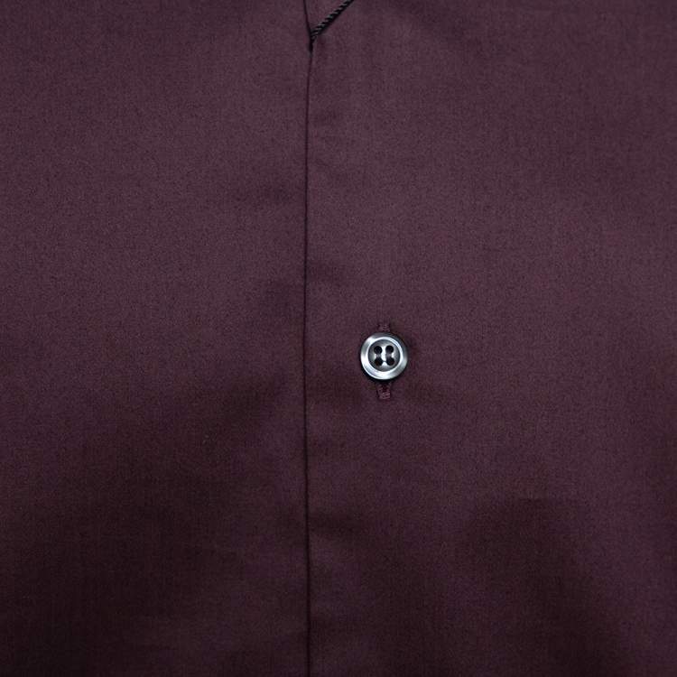 Pre Owned Emporio Armani Burgundy Cotton Button Front Shirt XL