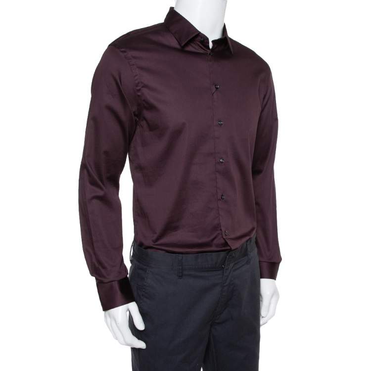 Pre Owned Emporio Armani Burgundy Cotton Button Front Shirt XL