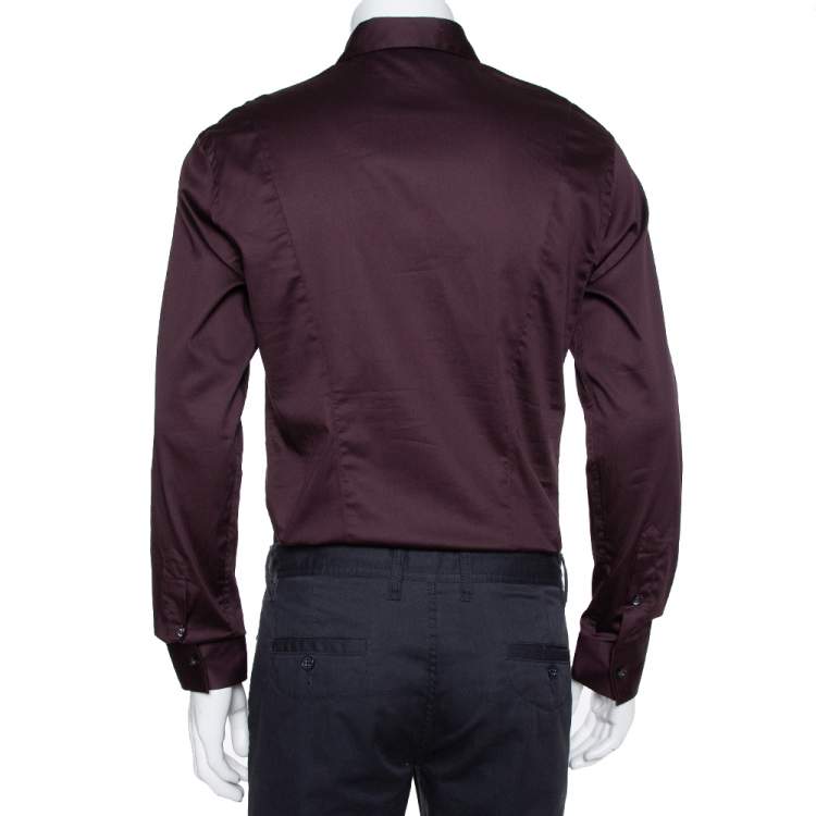 Pre Owned Emporio Armani Burgundy Cotton Button Front Shirt XL