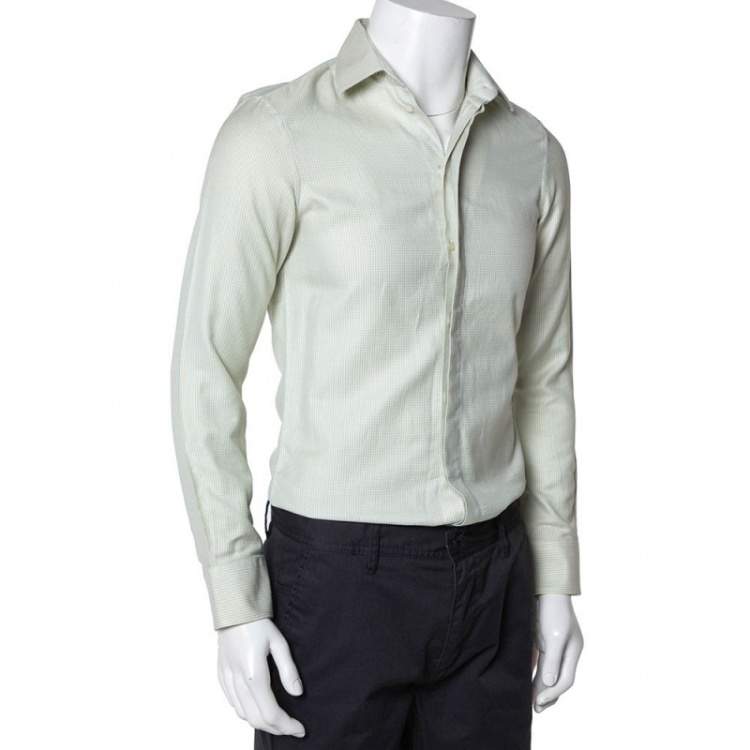 Pre Owned Emporio Armani Light Green Cotton Button Front Shirt S