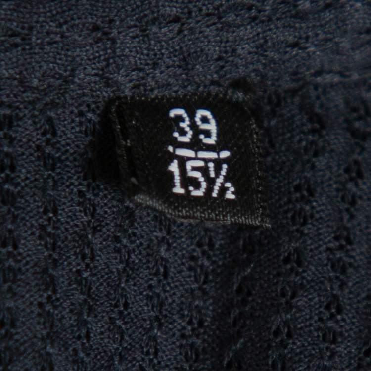 Pre Owned Emporio Armani Navy Blue Perforated Stretch Cotton Button Front Shirt M