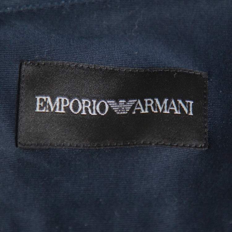 Pre Owned Emporio Armani Navy Blue Stretch Cotton Button Front Shirt M