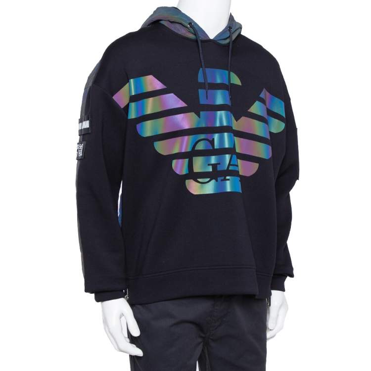 مملوكة مسبقًا Emporio Armani Black Knit Quilted Detail Hooded Sweatshirt XL