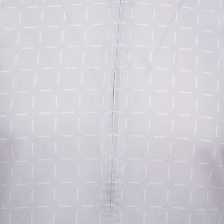 Pre Owned Emporio Armani Beige Printed Cotton Zipper Front Shirt M